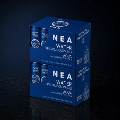 Dos cajas apiladas de agua con gas NEA 50cl