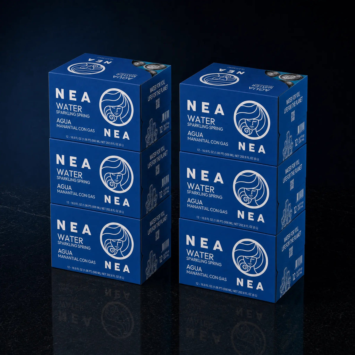 Seis cajas de agua con gas NEA 50cl, compra por volumen para empresas