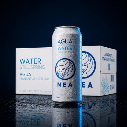 Lifestyle NEA agua manantial 50cl, lata aluminio sin plástico en entorno natural